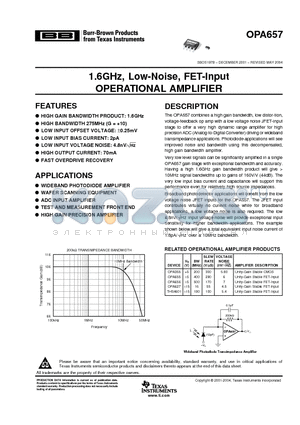 OPA657UB datasheet - 1.6GHz, Low-Noise, FET-Input OPERATIONAL AMPLIFIER