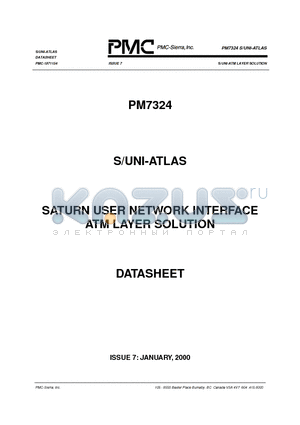 PM7324 datasheet - SATURN User Network Interface ATM Layer Solution
