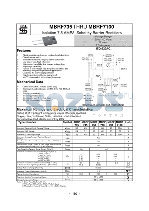 MBRF745 datasheet - Isolation 7.5 AMPS. Schottky Barrier Rectifiers
