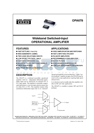 OPA678AU datasheet - Wideband Switched-Input OPERATIONAL AMPLIFIER