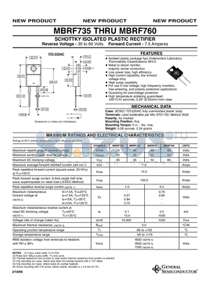 MBRF760 datasheet - SCHOTTKY ISOLATED PLASTIC RECTIFIER