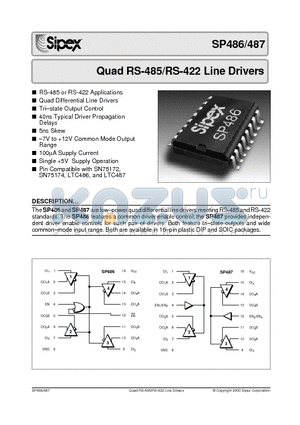 SP486 datasheet - Quad RS-485/RS-422 Line Drivers
