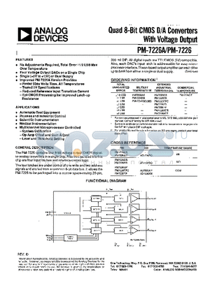 PM7226FPC datasheet - QUAD 8 BIT CMOS D/A CONVERTERS WITH VOLTAGE OUTPUT