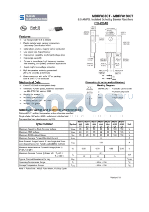 MBRF8100CT datasheet - 8.0 AMPS. Isolated Schottky Barrier Rectifiers