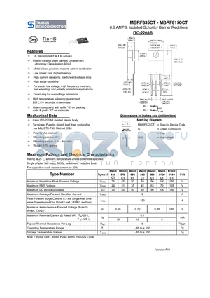 MBRF8150CT datasheet - 8.0 AMPS. Isolated Schottky Barrier Rectifiers