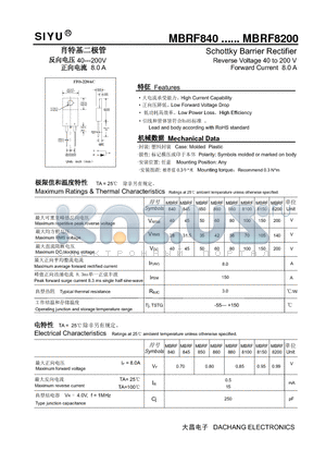 MBRF8200 datasheet - Schottky Barrier Rectifier Reverse Voltage 40 to 200 V Forward Current 8.0 A