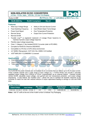 SLIN-03E1A0 datasheet - NON-ISOLATED DC/DC CONVERTERS 4.5 Vdc - 14 Vdc Input, 0.59 Vdc - 5.5 Vdc /3 A Outputs