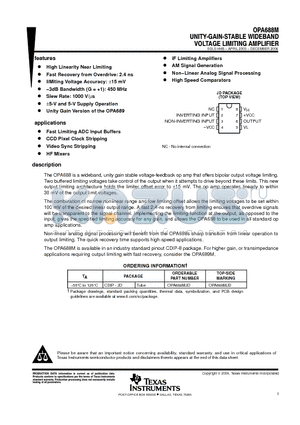OPA688M datasheet - UNITY-GAIN-STABLE WIDEBAND VOLTAGE LIMITING AMP LIFIER