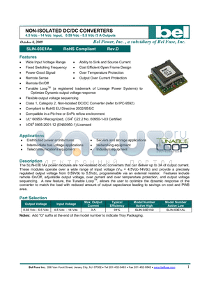 SLIN-03E1AL datasheet - NON-ISOLATED DC/DC CONVERTERS 4.5 Vdc - 14 Vdc Input, 0.59 Vdc - 5.5 Vdc /3 A Outputs