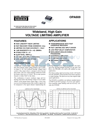 OPA689P datasheet - Wideband, High Gain VOLTAGE LIMITING AMPLIFIER