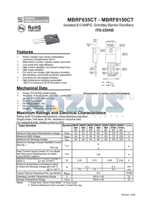 MBRF835CT datasheet - Isolated 8.0 AMPS. Schottky Barrier Rectifiers