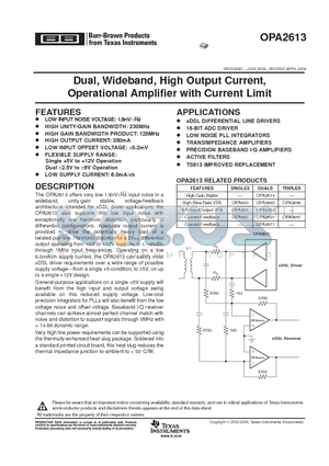 OPA690 datasheet - Dual, Wideband, High Output Current, Operational Amplifier with Current Limit