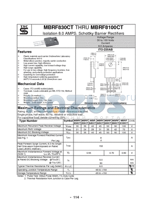 MBRF845CT datasheet - Isolation 8.0 AMPS. Schottky Barrier Rectifiers