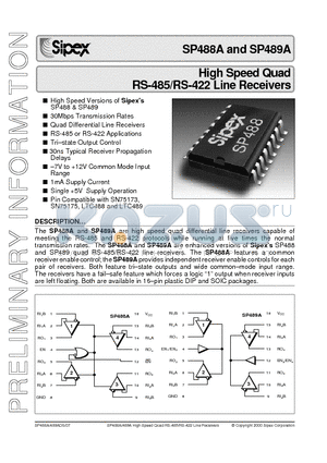 SP488A datasheet - High Speed Quad RS-485/RS-422 Line Receivers