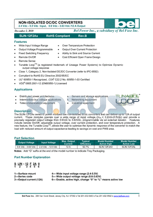 SLIN-12F2AL datasheet - 2.4 Vdc - 5.5 Vdc Input, 0.6 Vdc - 3.63 Vdc /12 A Output