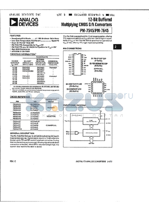 PM7545FP datasheet - 12-Bit Buffered Miltiplying CMOS D/A Converter