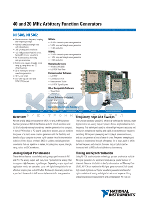 NIPCI-5406 datasheet - 40 and 20 MHz Arbitrary Function Generators