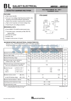 MBRF860 datasheet - SCHOTTKY BARRIER RECTIFIER