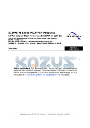 S72WS256NDEBAWU7 datasheet - Based MCP/PoP Products
