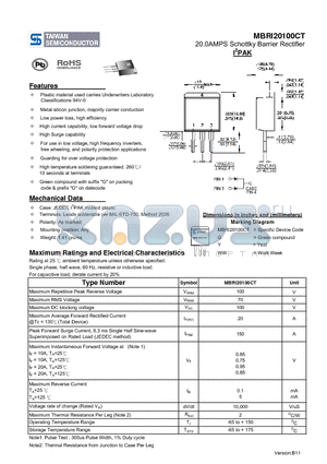 MBRI20100CT_11 datasheet - 20.0AMPS Schottky Barrier Rectifier
