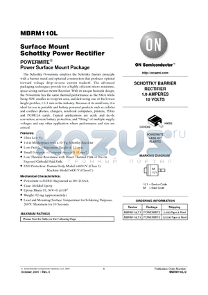 MBRM110LT3 datasheet - Surface Mount Schottky Power Rectifier