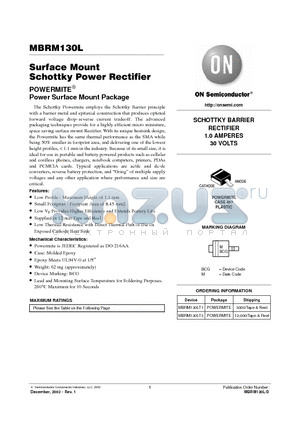 MBRM130LT1 datasheet - Surface Mount Schottky Power Rectifier