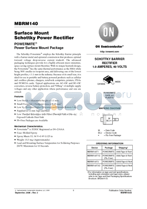 MBRM140T3 datasheet - Surface Mount Schottky Power Rectifier