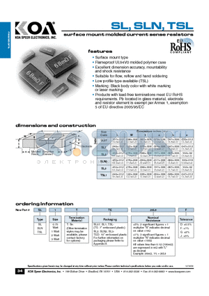 SLN3TTE datasheet - surface mount molded current sense resistors