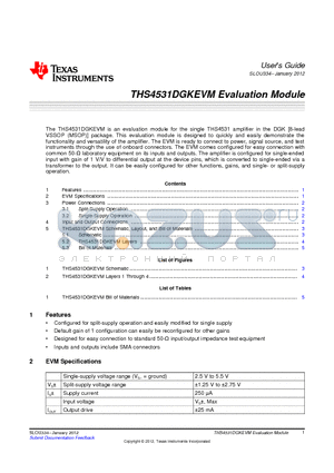 SLOU334 datasheet - THS4531DGKEVM Evaluation Module