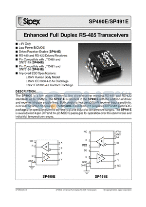 SP491ECP datasheet - Enhanced Full Duplex RS-485 Transceivers