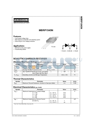 MBRP1545N datasheet - Low forward voltage drop