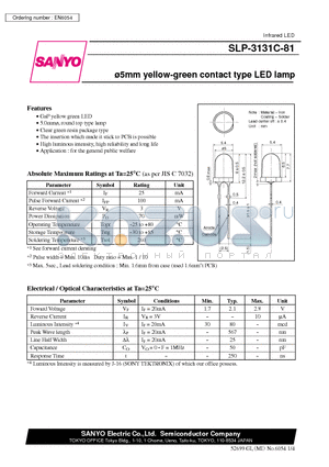 SLP-3131C-81 datasheet - 5mm yellow-green contact type LED lamp