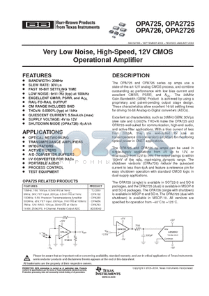 OPA726AIDR datasheet - Very Low Noise, High-Speed, 12V CMOS Operational Amplifier