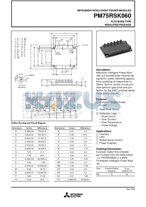 PM75RSK060 datasheet - FLAT-BASE TYPE INSULATED PACKAGE