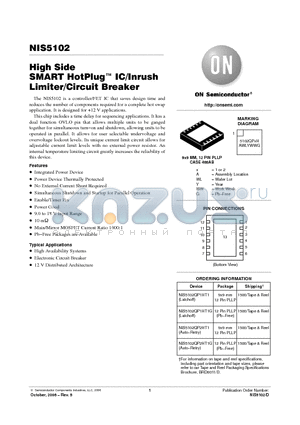 NIS5102 datasheet - High Side SMART HotPlug IC/Inrush Limiter/Circuit Breaker
