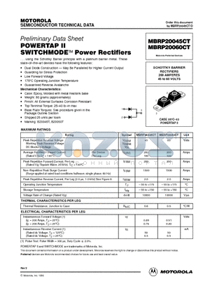 MBRP20060CT datasheet - SCHOTTKY BARRIER RECTIFIERS 200 AMPERES 45 to 60 VOLTS