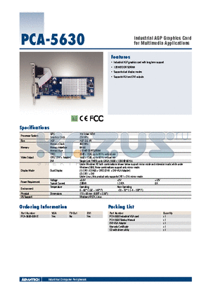 PCA-5630-00A1E datasheet - Industrial AGP Graphics Card for Multimedia Applications