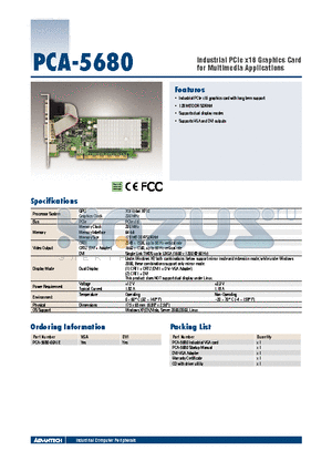 PCA-5680 datasheet - Industrial PCIe x16 Graphics Card for Multimedia Applications