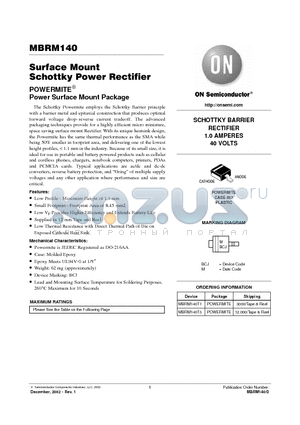 MBRM140 datasheet - Surface Mount Schottky Power Rectifier