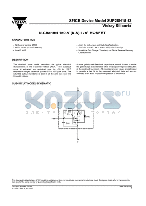 SUP28N15-52 datasheet - N-Channel 150-V (D-S) 175 Celsius MOSFET