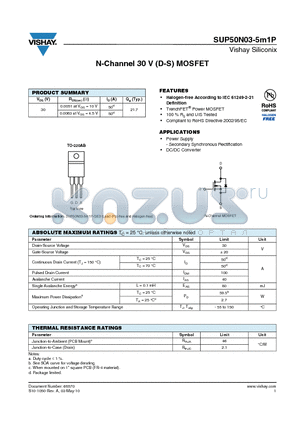 SUP50N03-5M1P datasheet - N-Channel 30 V (D-S) MOSFET