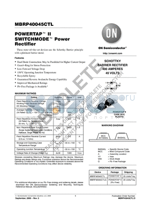 MBRP40045CTLG datasheet - POWERTAP II SWITCHMODE Power Rectifier