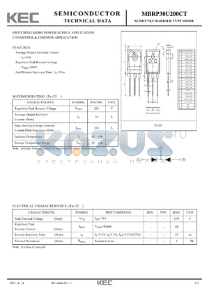 MBRP30U200CT datasheet - SCHOTTKY BARRIER TYPE DIODE