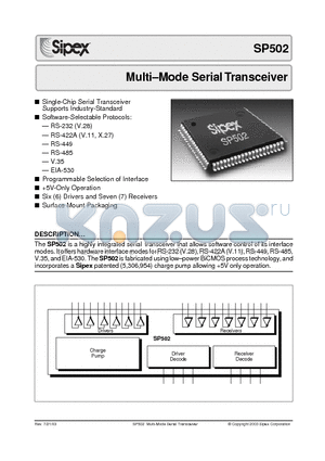 SP502CM datasheet - Multi-Mode Serial Transceiver