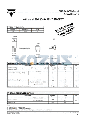 SUP60N06 datasheet - N-Channel 60-V (D-S), 175C MOSFET