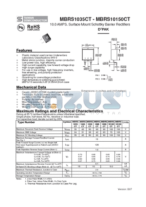 MBRS10150CT datasheet - 10.0 AMPS. Surface Mount Schottky Barrier Rectifiers