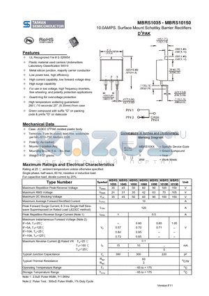 MBRS1035 datasheet - 10.0AMPS. Surface Mount Schottky Barrier Rectifiers