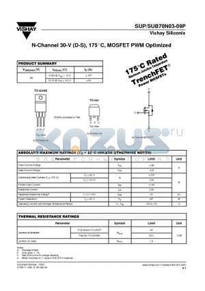 SUP70N03-09P datasheet - N-Channel 30-V (D-S), 175C, MOSFET PWM Optimized