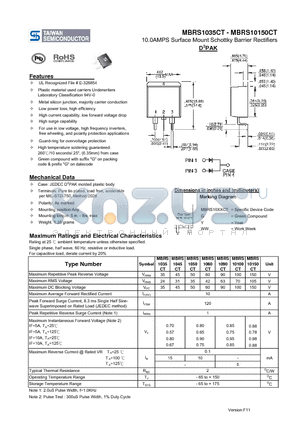 MBRS1035CT datasheet - 10.0AMPS Surface Mount Schottky Barrier Rectifiers