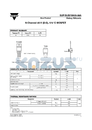 SUP75N05-06A datasheet - N-CHANNEL 50-V (D-S), 175 MOSFET